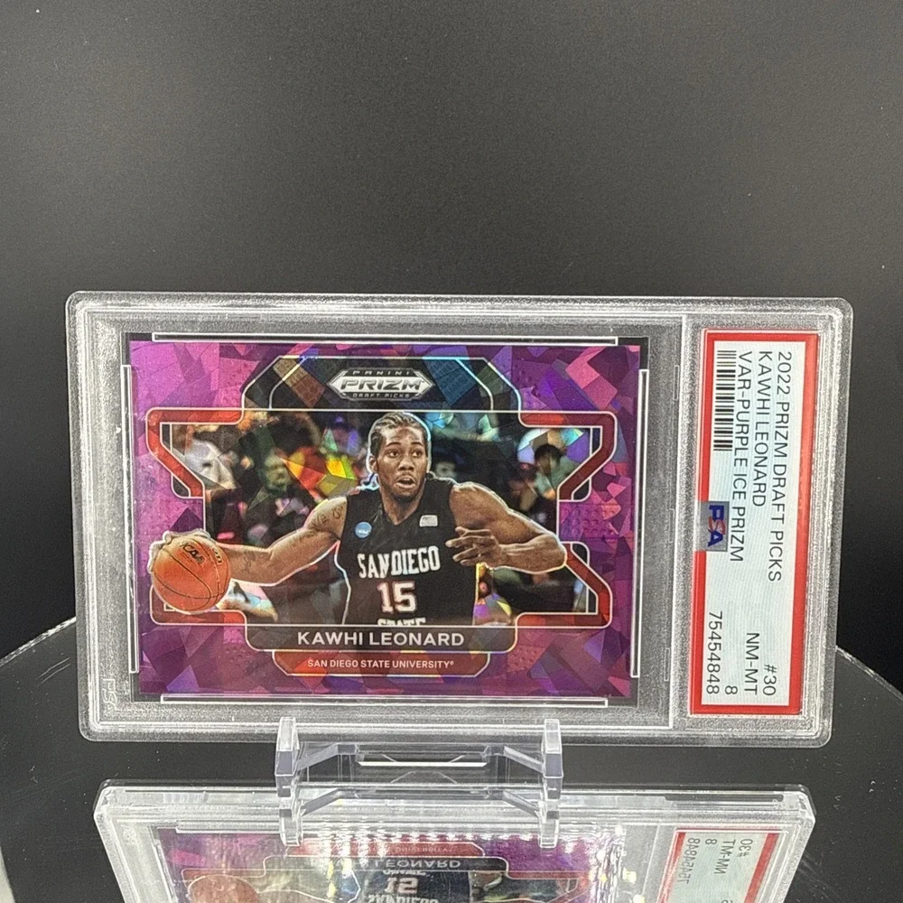 Kawhi Leonard‎ 2022-23 Prizm Draft Image Variation Purple Cracked Ice /149 PSA 8